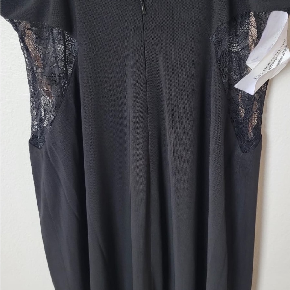 Fame and Partners Abby Gown Draped Tiered Black Spaghetti Strap Maxi Dress Lace - Picture 3 of 9